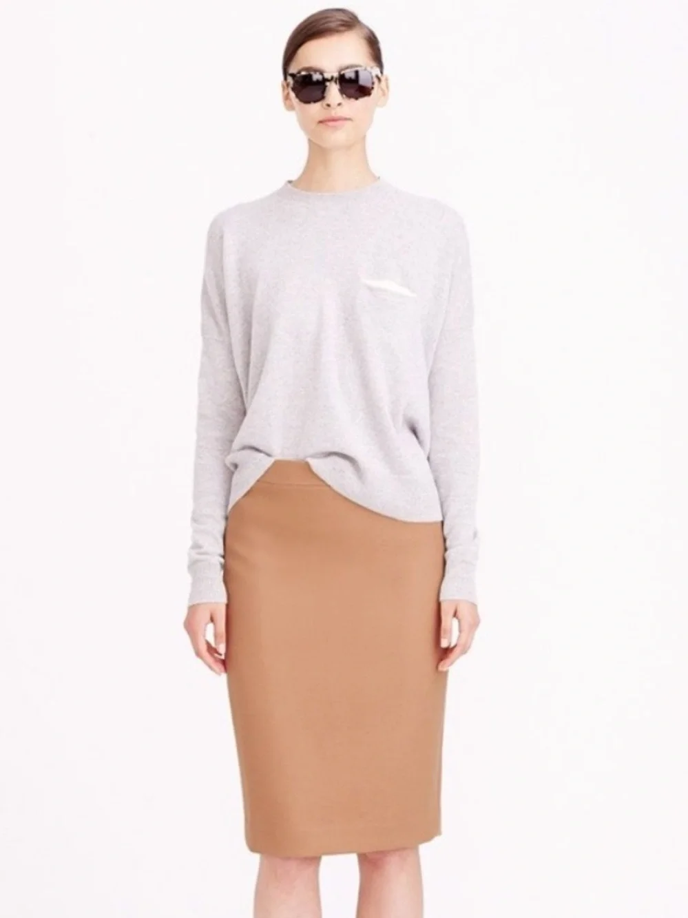 J. Crew Double-Serge Wool Classic Preppy Pencil Skirt In Camel/Tan Size 8 NWT